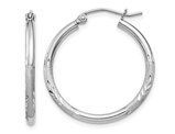 Small Satin and Diamond Cut Hoop Earrings in Sterling Silver 1 Inch (2.0mm)